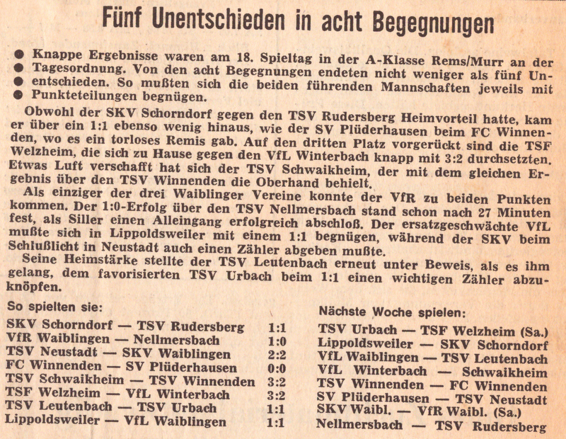 TSV Urbach Saison 1970 71 TSV Leutenbach TSV Urbach 28.02.1971 Der Spieltag