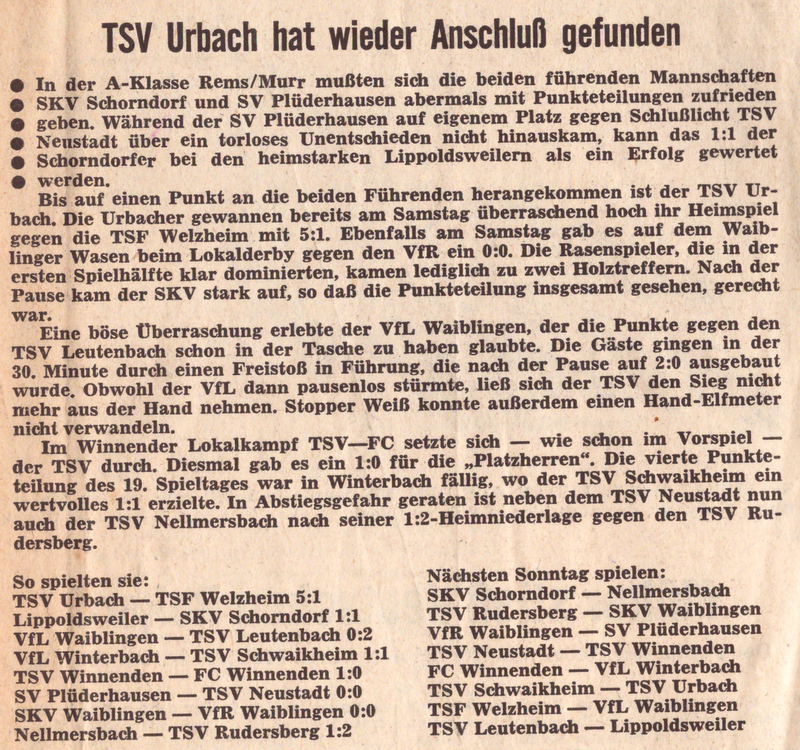 TSV Urbach Saison 1970 71 TSV Urbach TSF Welzheim 06.03.1971 Der Spieltag